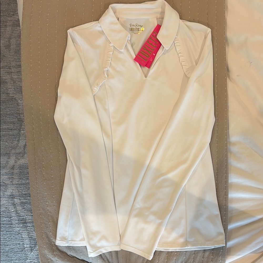 Lilly Pulitzer White Button Down Shirt with Ruffle Detail